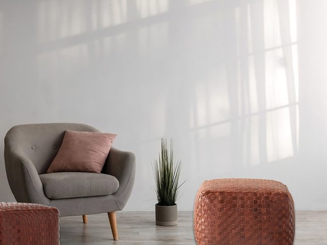 Hand-braided Moroccan leather pouf