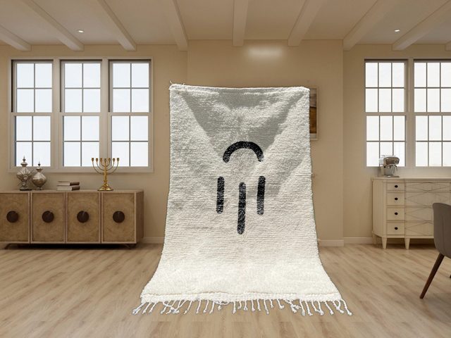 Handcrafted Beniourain Rug with Traditional Berber Sign