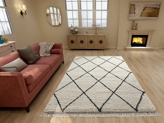 Moroccan Beni Ourain Rug with Black Lines