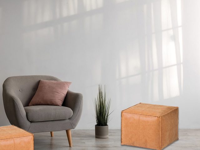 Square Moroccan Leather Pouf