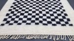 Beige and Black Checkered pattern Rug, Moroccan Beni Ourain Rug