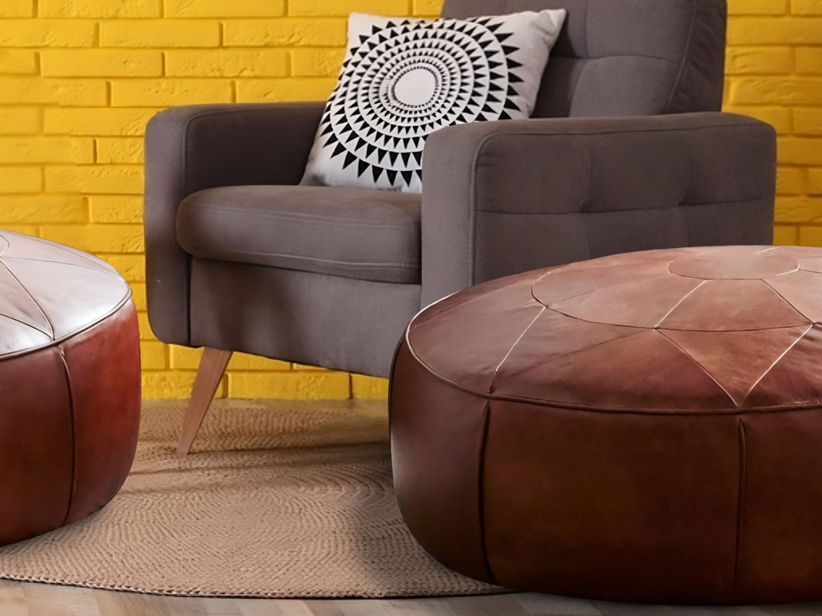 Moroccan Brown Leather Pouf