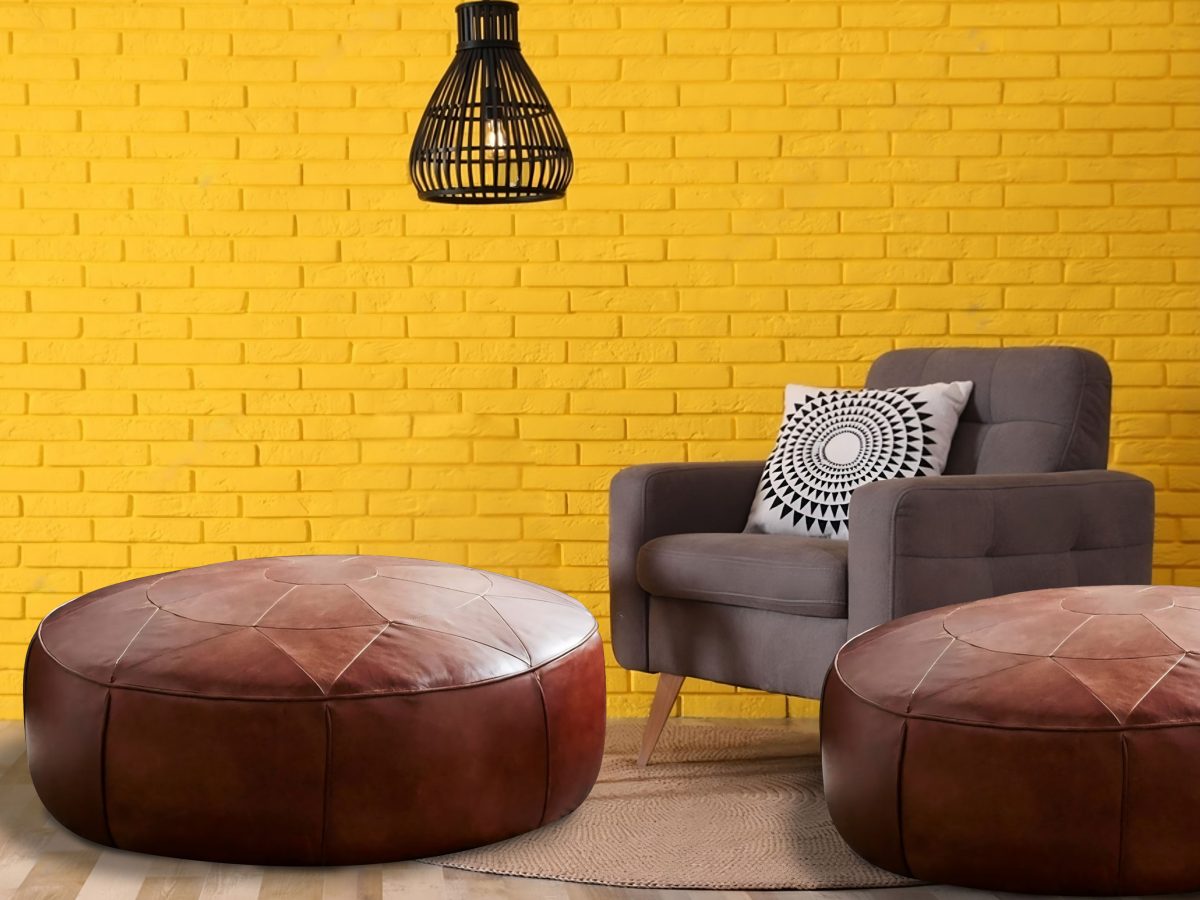 Moroccan Brown Leather Pouf