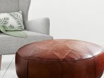 Moroccan Brown Leather Pouf