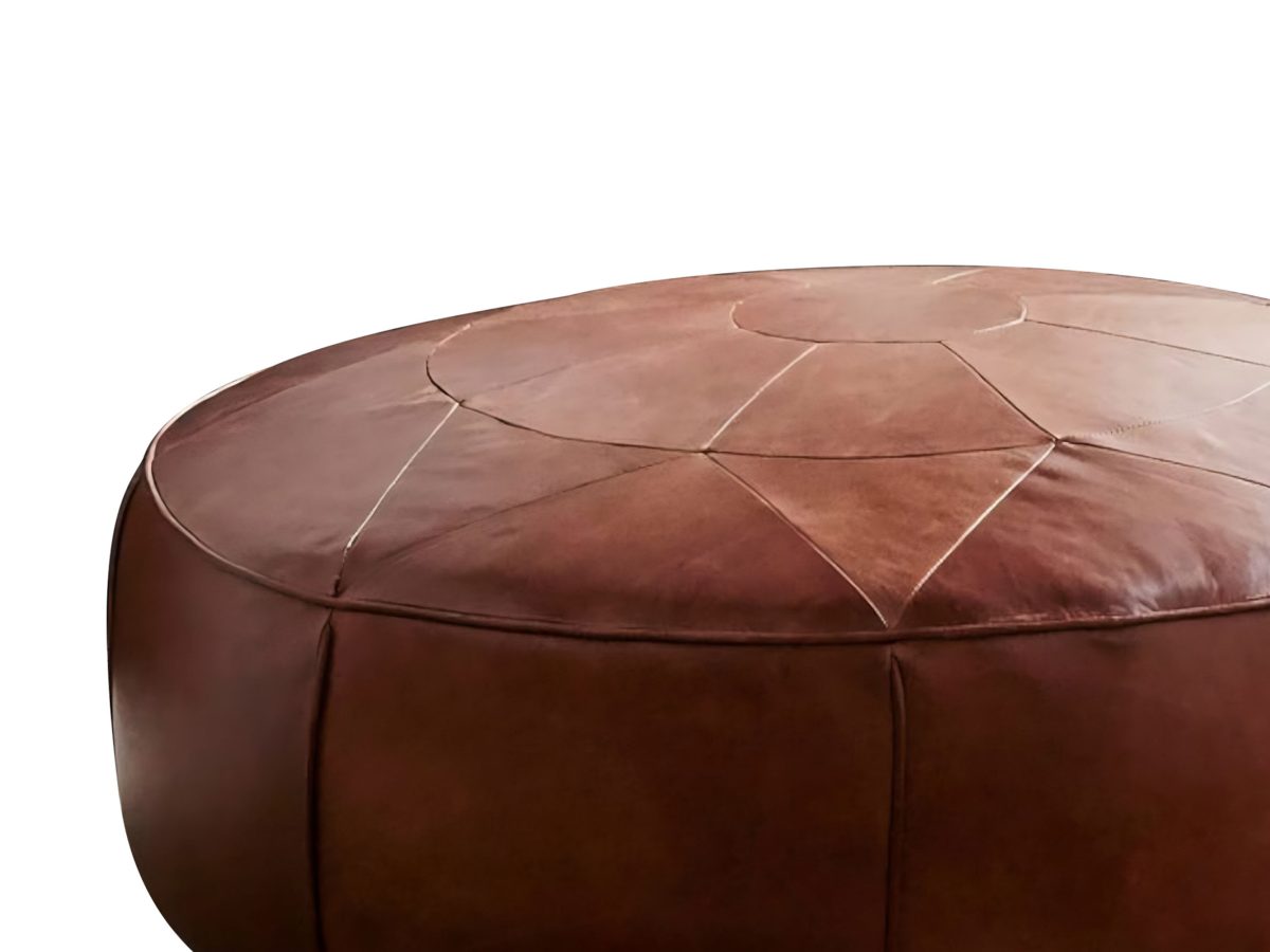 Moroccan Brown Leather Pouf